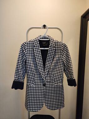 J. Crew Navy and White Gingham Blazer